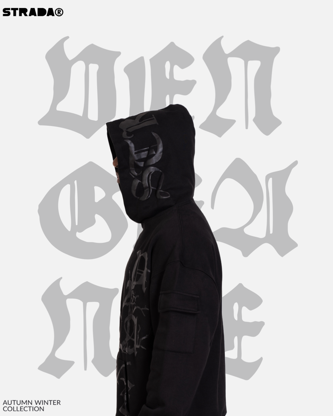 STRADA Vengeance Oversized Black Hoodie - Graphic Gothic Print and Tree Hoodie - STRADA