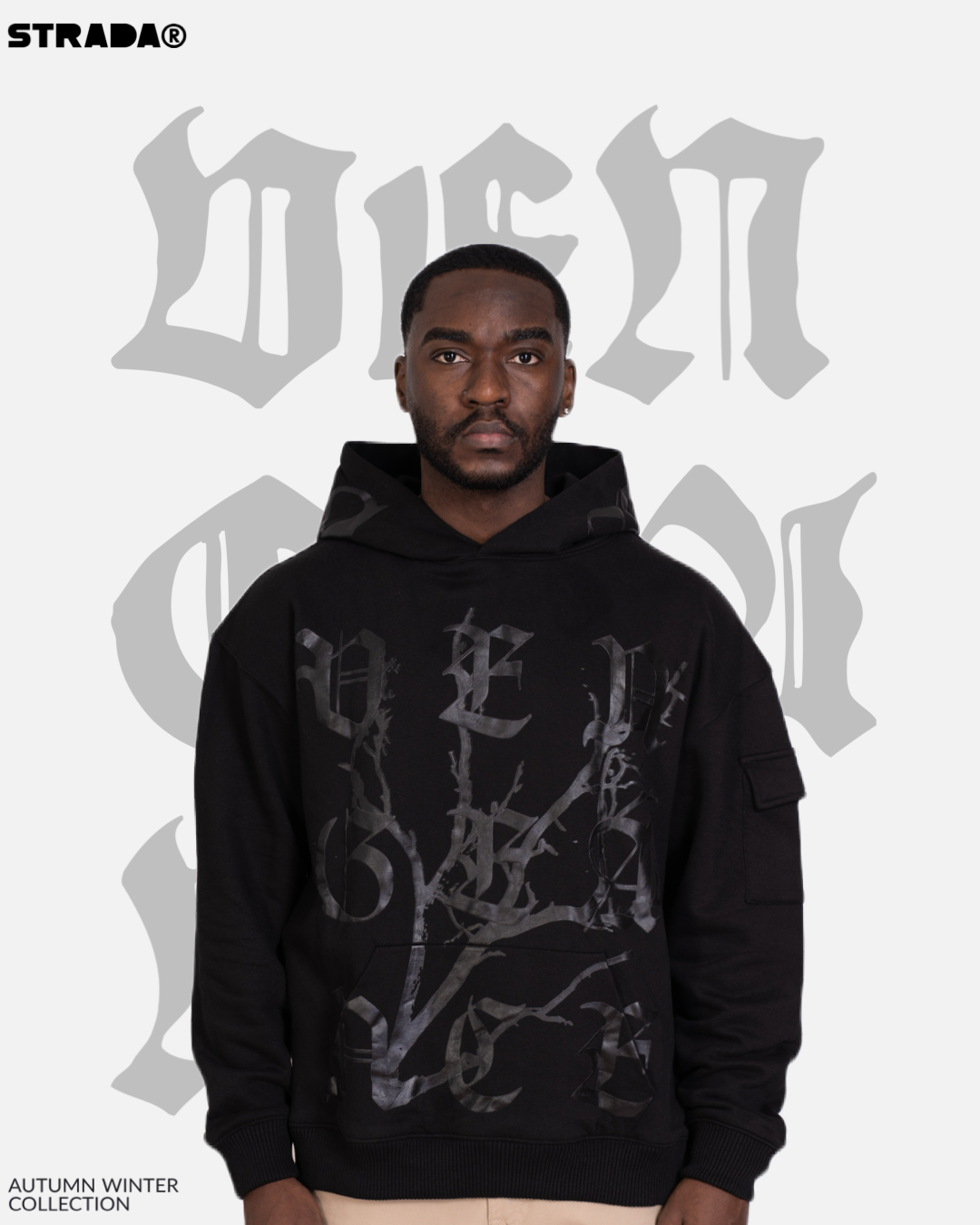 STRADA Vengeance Oversized Black Hoodie - Graphic Gothic Print and Tree Hoodie - STRADA