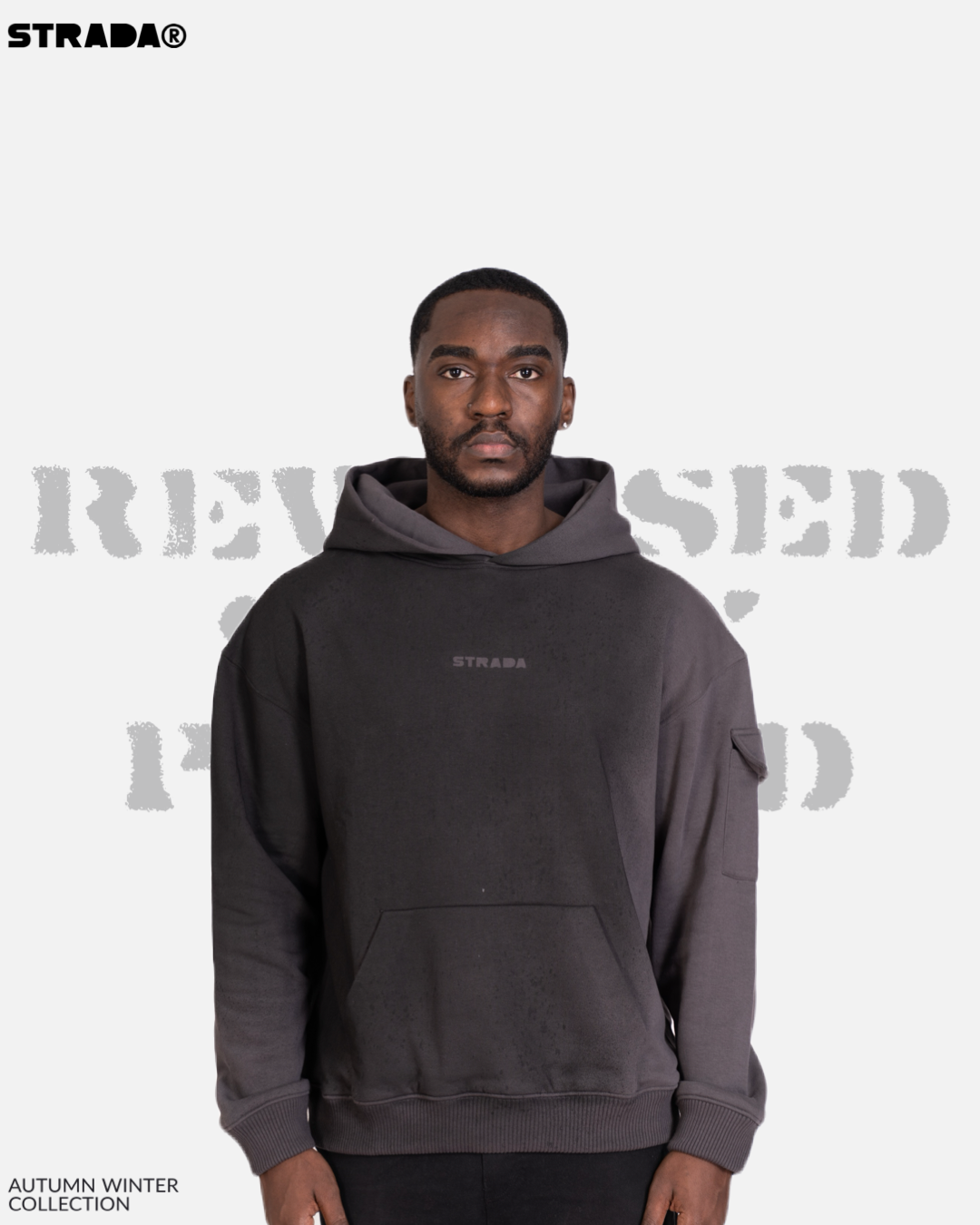 STRADA Reverse Spray-Painted Oversized Hoodie- Minimalistic Streetwear Hoodie in Dark Fade Grey - STRADA