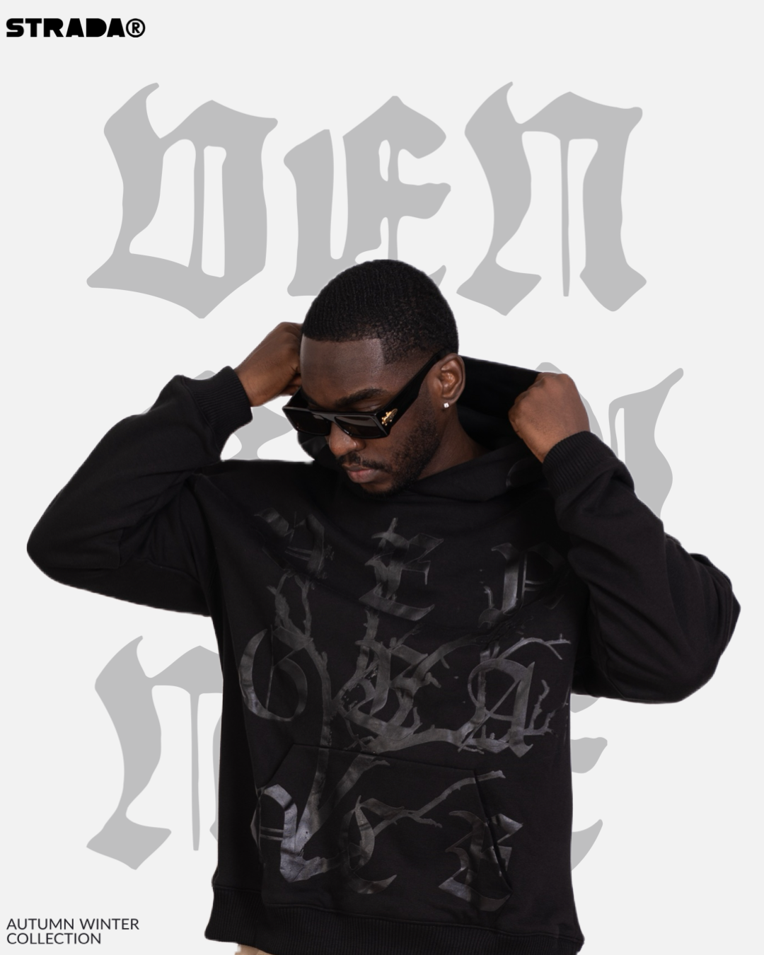 STRADA Vengeance Oversized Black Hoodie - Graphic Gothic Print and Tree Hoodie - STRADA