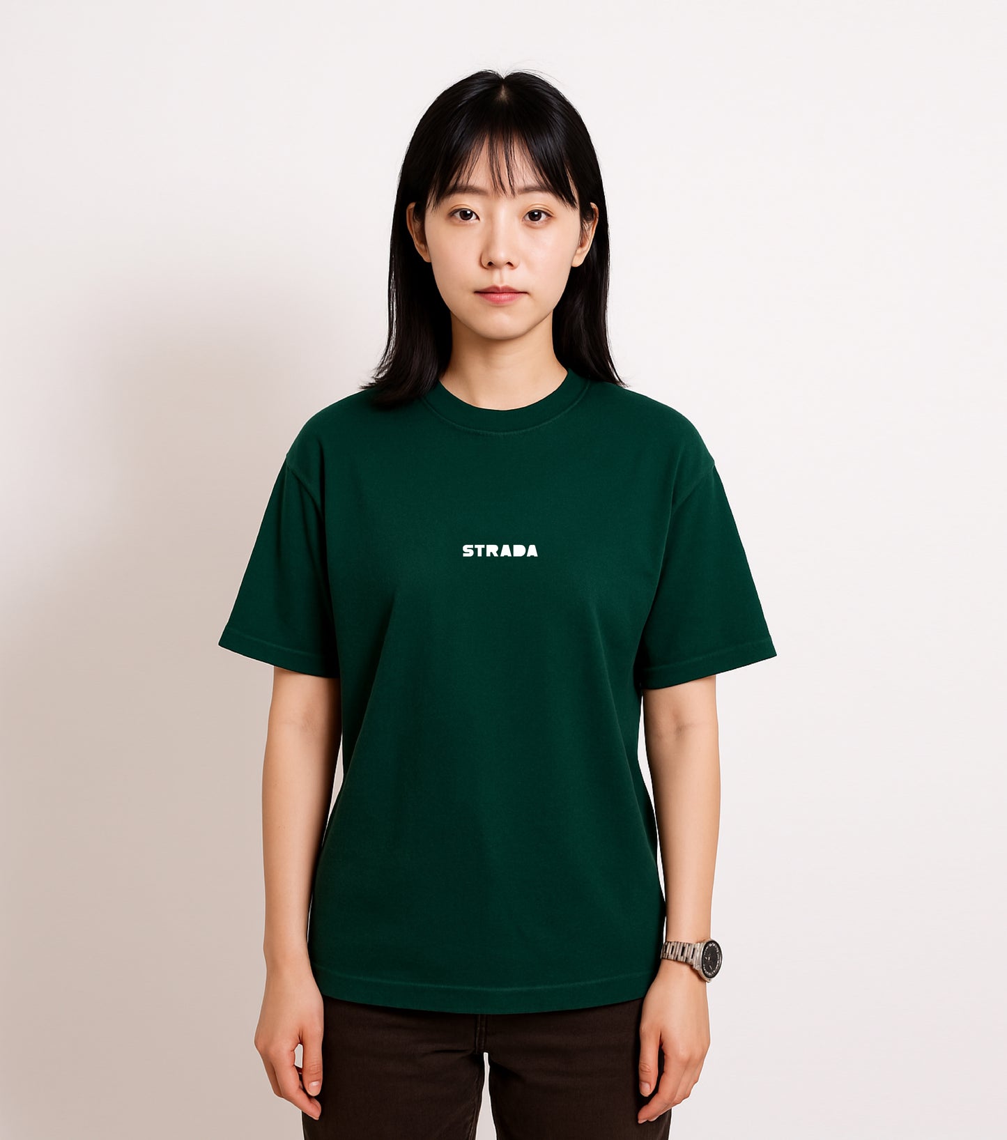 STRADA Logo Oversized Crew Neck T-Shirt- Deep Forest Green