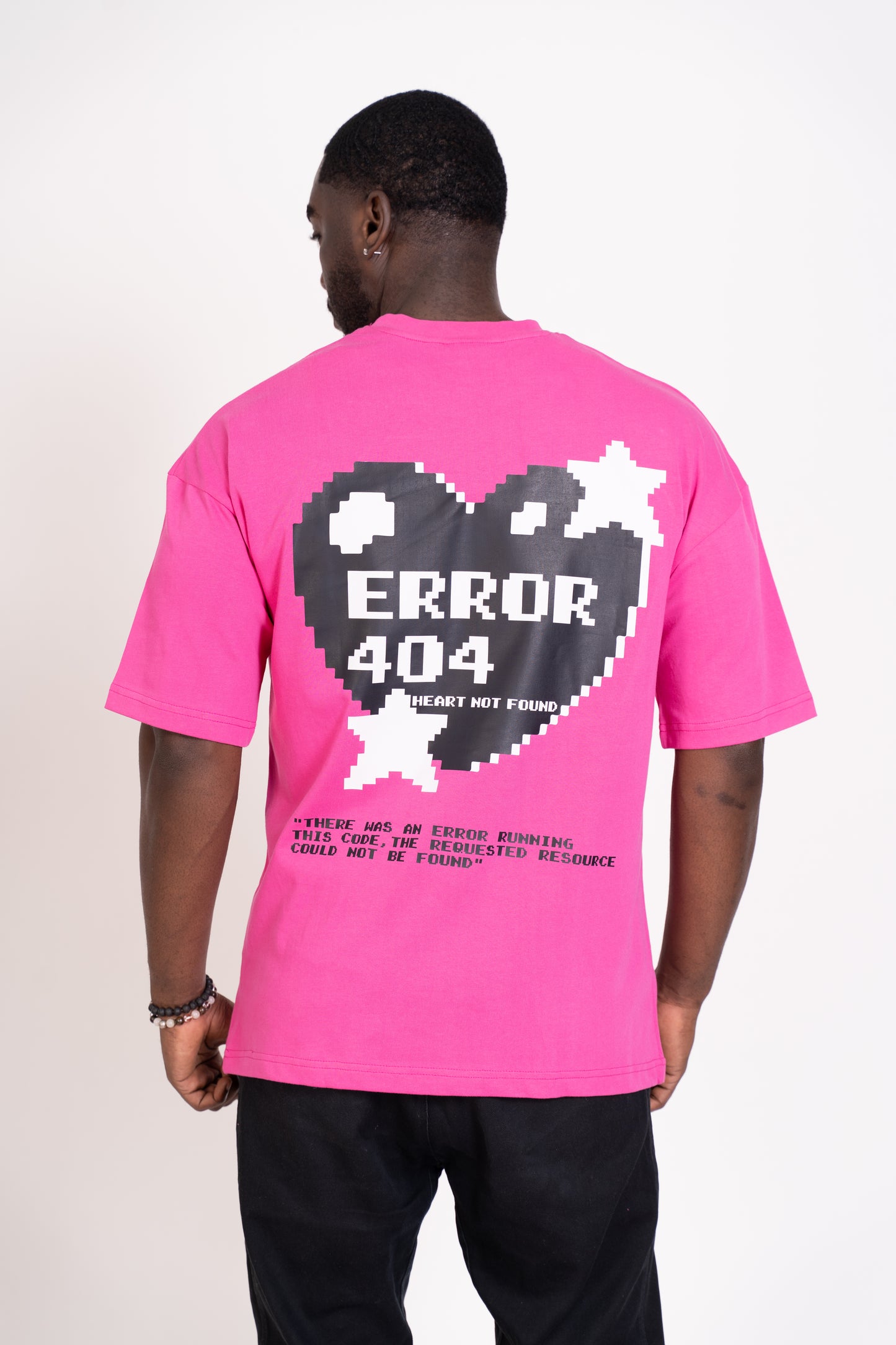 STRADA Error Glitch Oversized Crew Neck T-Shirt- Pixelated Print Pink colour T-shirt - STRADA