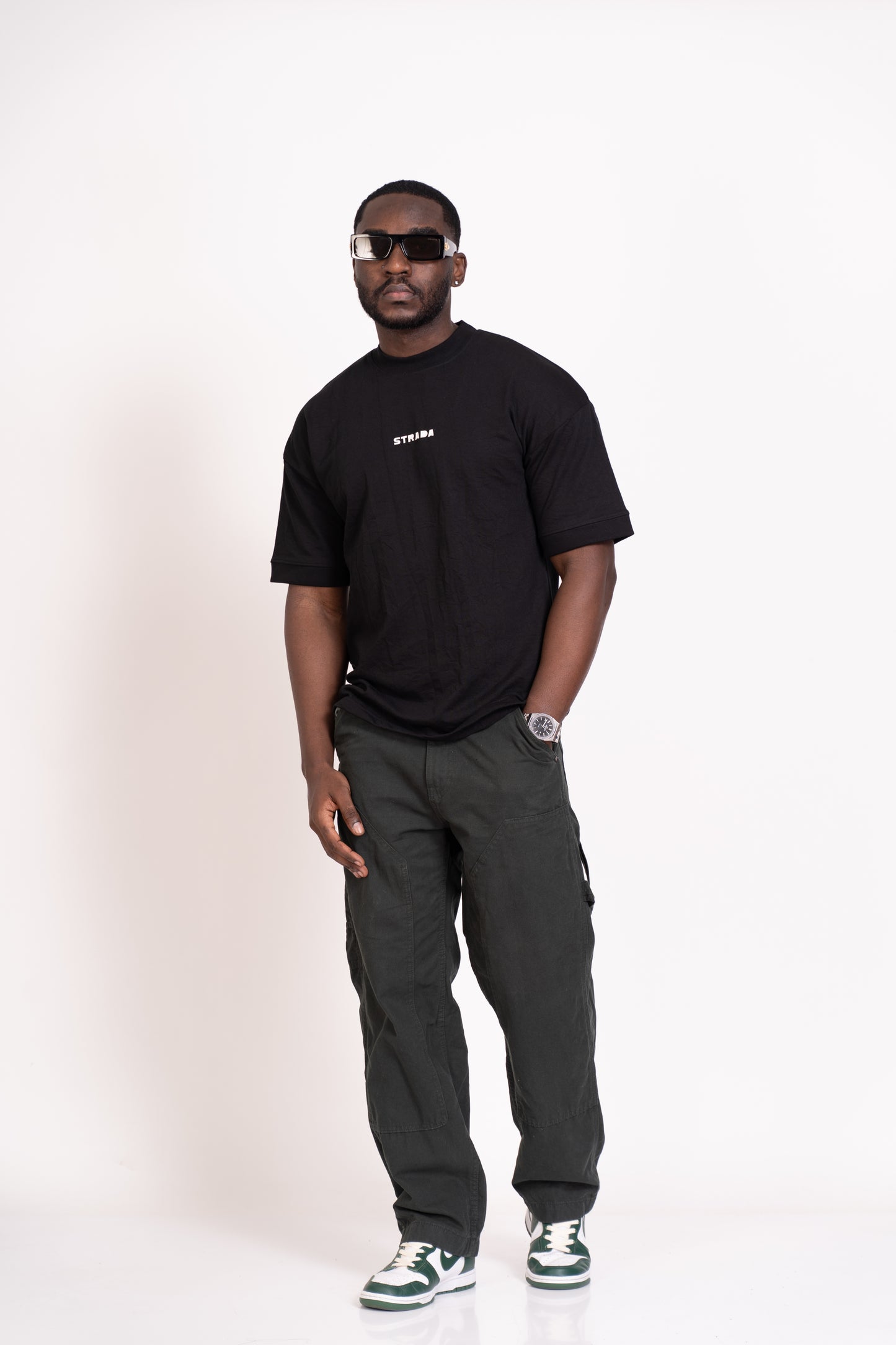STRADA Abstract Oversized Crew Neck T-Shirt - Black with White Print - STRADA