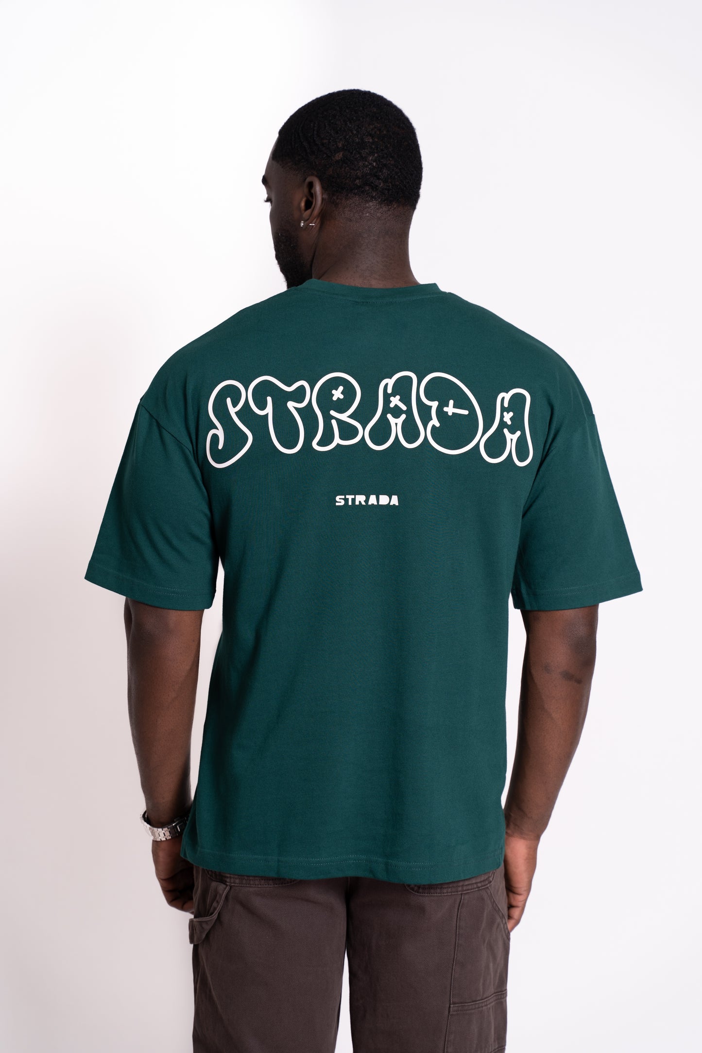 STRADA Logo Oversized Crew Neck T-Shirt- Deep Forest Green - STRADA