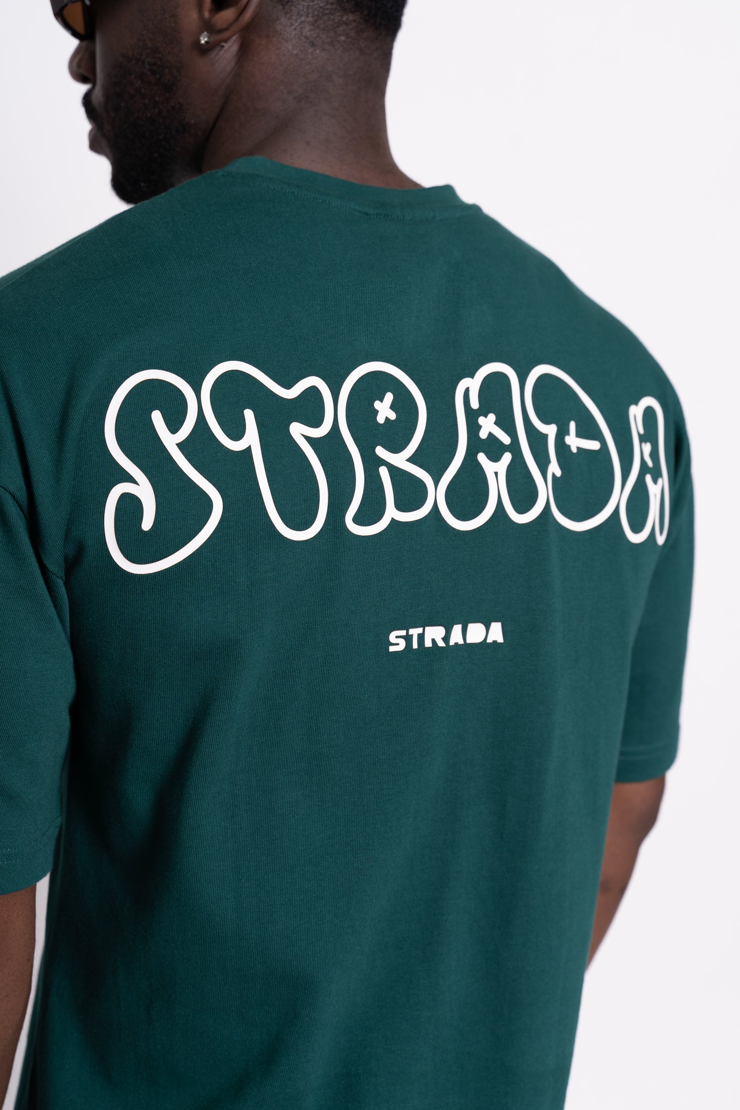 STRADA Logo Oversized Crew Neck T-Shirt- Deep Forest Green - STRADA