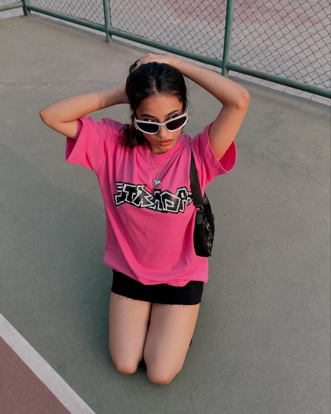 STRADA Error Glitch Oversized Crew Neck T-Shirt- Pixelated Print Pink colour T-shirt - STRADA