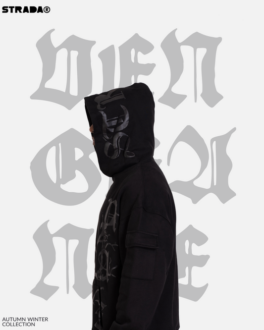 STRADA Vengeance Oversized Black Hoodie - Graphic Gothic Print and Tree Hoodie - STRADA