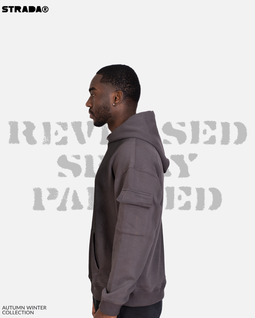 STRADA Reverse Spray-Painted Oversized Hoodie- Minimalistic Streetwear Hoodie in Dark Fade Grey - STRADA