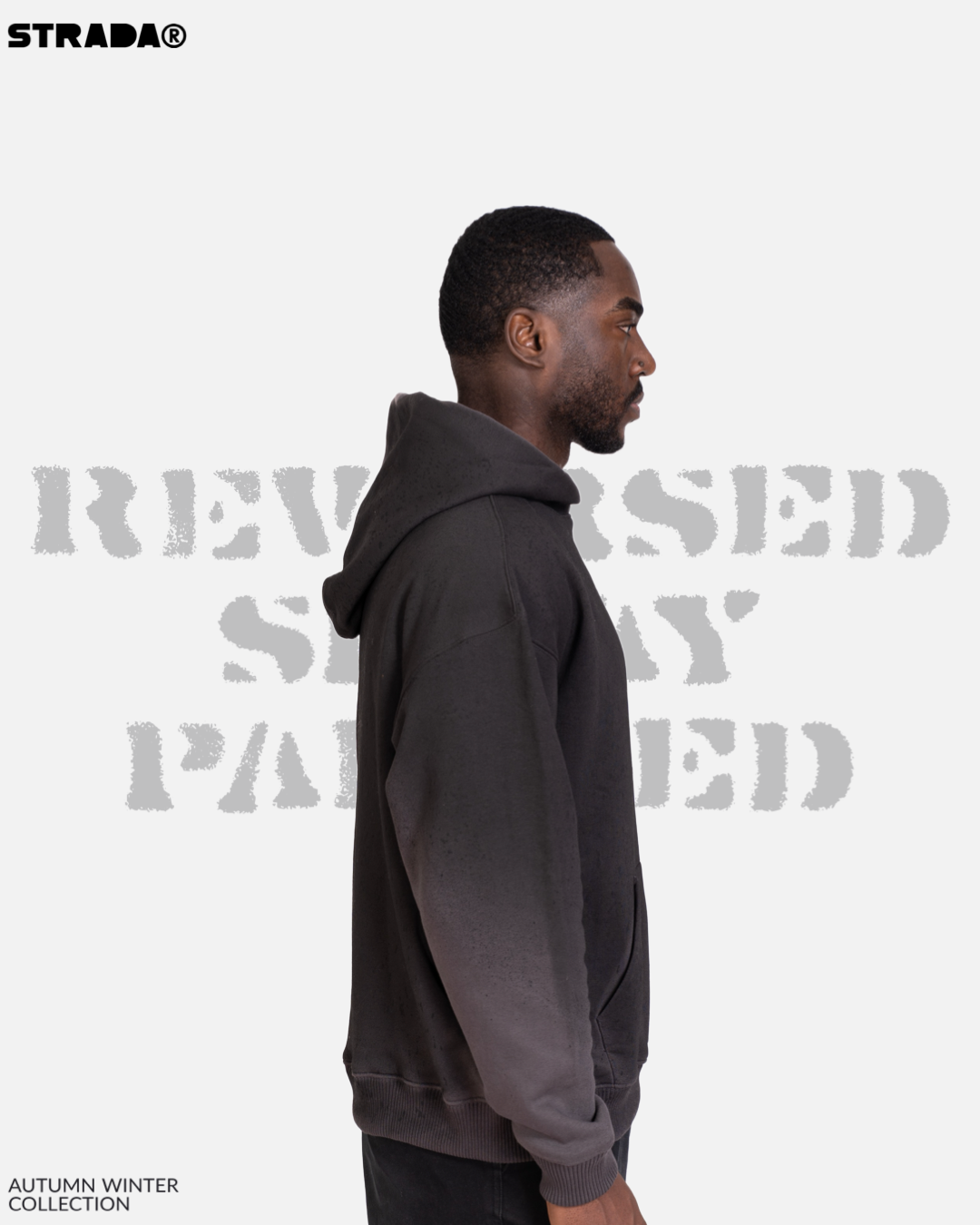STRADA Reverse Spray-Painted Oversized Hoodie- Minimalistic Streetwear Hoodie in Dark Fade Grey - STRADA