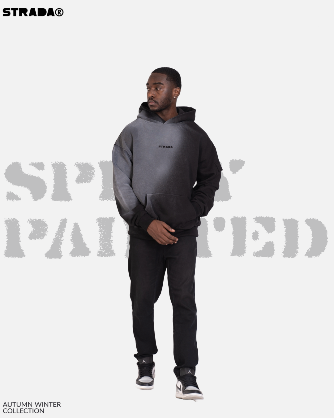 STRADA Spray Painted Oversized Hoodie – Black Gradient finish Hoodie - STRADA