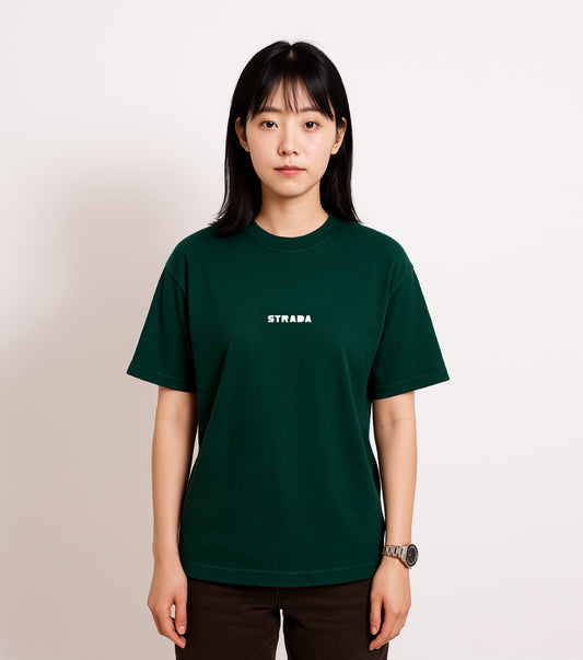 STRADA Logo Oversized Crew Neck T-Shirt- Deep Forest Green