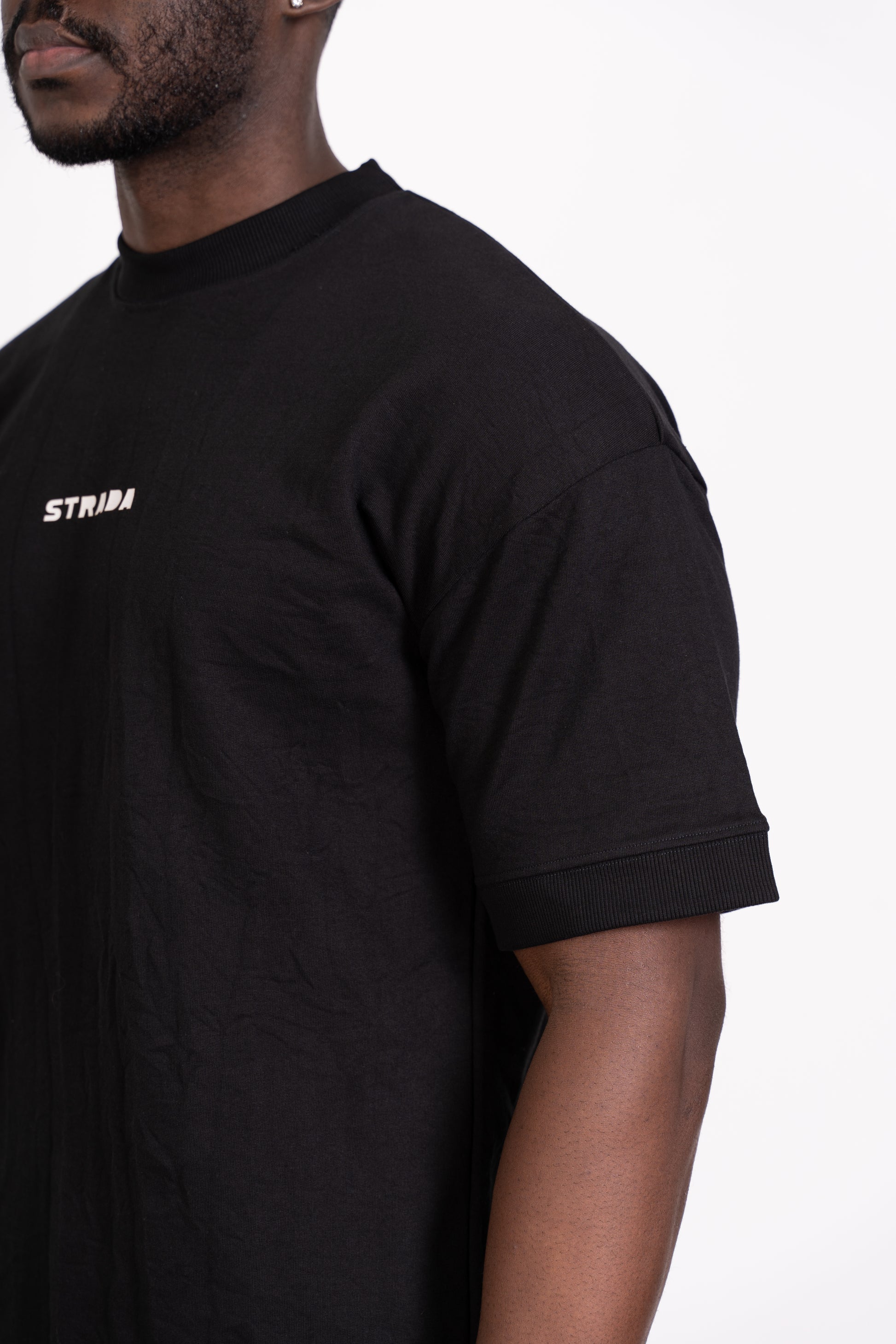 STRADA Abstract Oversized Crew Neck T-Shirt - Black with White Print - STRADA