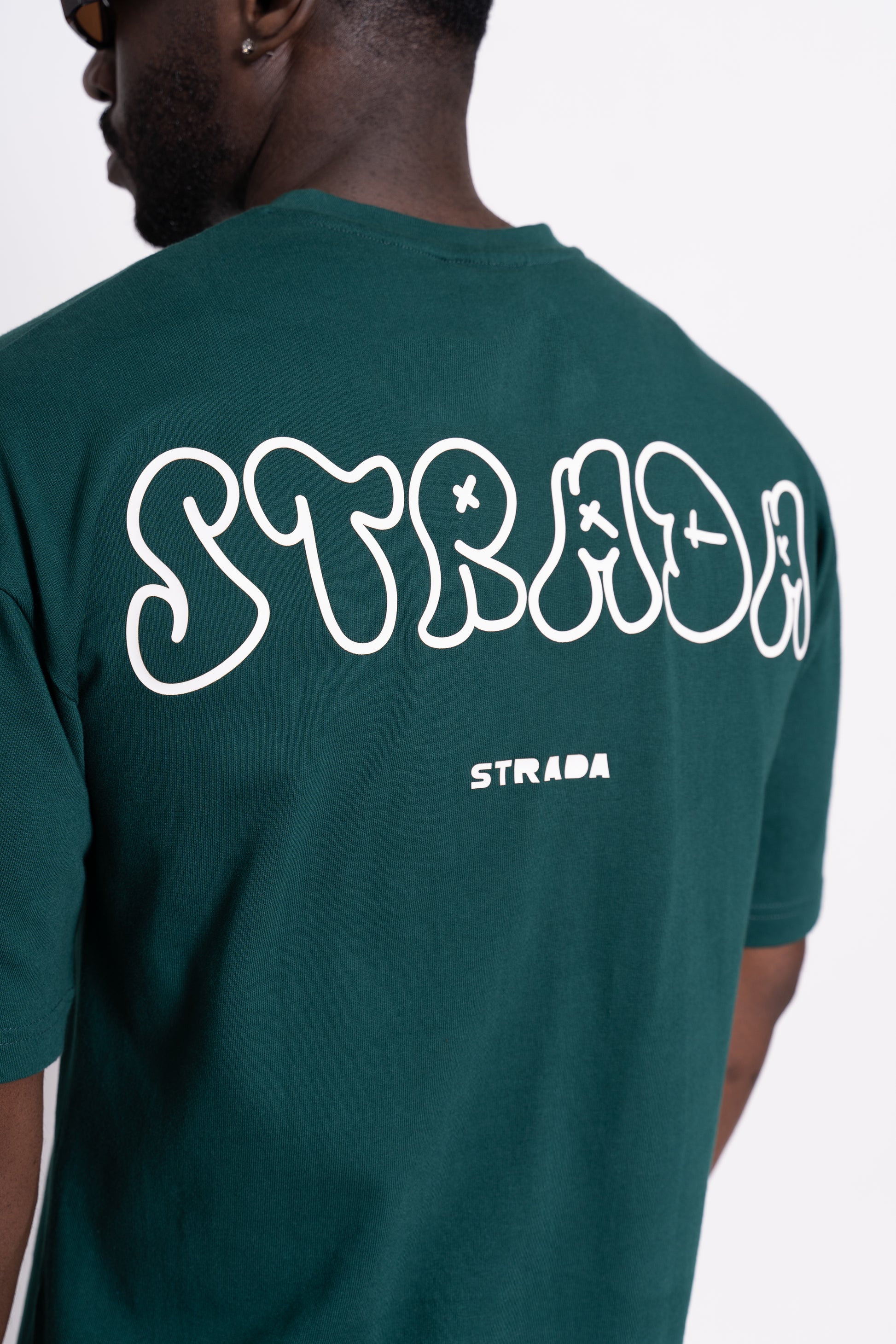 STRADA Logo Oversized Crew Neck T-Shirt- Deep Forest Green - STRADA